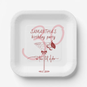 Tini Bit Older Modern Bow Cherry Martini Birthday Paper Plate