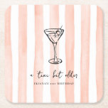 Tini Bit Older Personalised Birthday Party Square Paper Coaster<br><div class="desc">Add a stylish touch to your celebration with these personalised birthday party coasters featuring a trendy hand-drawn martini glass on a peach watercolor cabana stripe background. Designed for a “Tini Bit Older” birthday party, they can be customised with any text, colours, and fonts to match your décor. Perfect for milestone...</div>