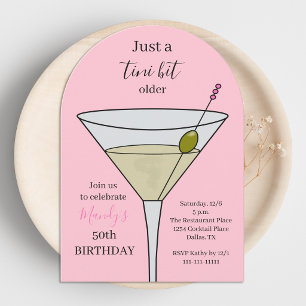 Tini Bit Older Pink 50th Birthday Party Martini Invitation