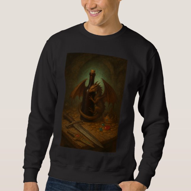 Tini dragon hugging a wine bottle fantasy art sweatshirt (Front)