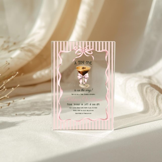 Tini One Bow Coffee Espresso Martini Baby Shower Acrylic Invitations (Creator Uploaded)