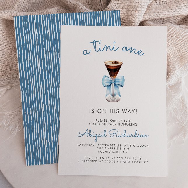 Tini One Espresso Martini Blue Boy Baby Shower Invitation (Creator Uploaded)