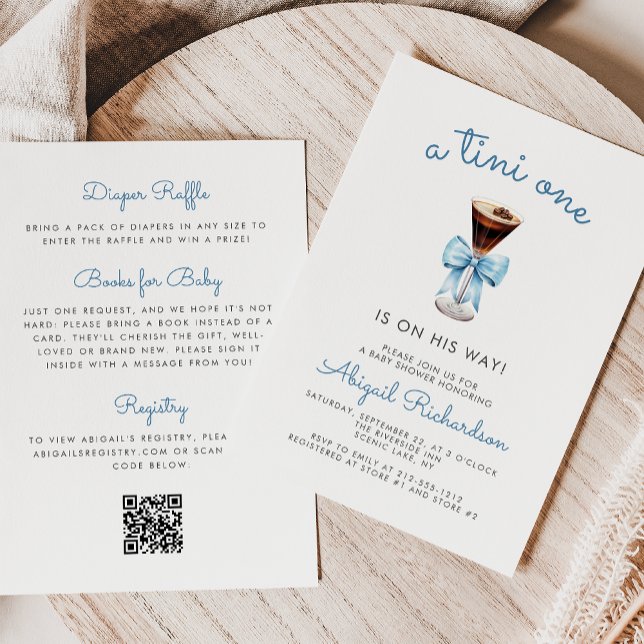 Tini One Espresso Martini QR Code Boy Baby Shower Invitation (Creator Uploaded)