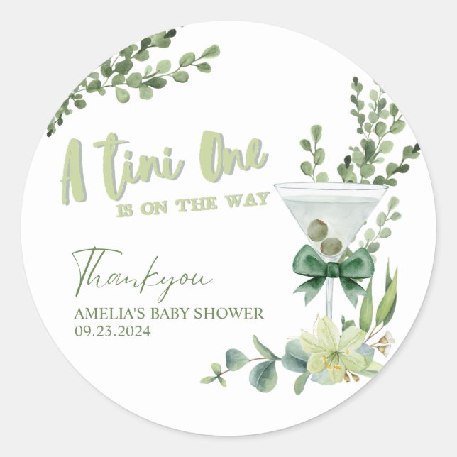 Tini one is on the way gender neutral baby shower classic round sticker (Front)