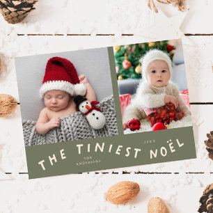 Tiniest Noel Sage Green Holiday Birth Announcement