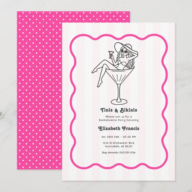 Tinis & Bikinis Martini Bachelorette Party Invitation (Front/Back)