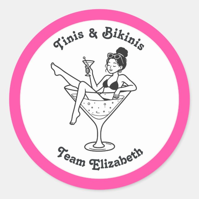Tinis & Bikinis Team Bride Bachelorette Classic Round Sticker (Front)