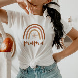 TINLEY Boho Burnt Orange Rainbow Sun Mama T-Shirt<br><div class="desc">This mama t shirt features a bohemian retro rainbow with a sun and a cute handwritten font. This pull over makes the perfect gift to announce that you're expecting or give as a gift for the best mum in your life. 💜 COLORS ARE EDITABLE! Click 'edit design' to change the...</div>