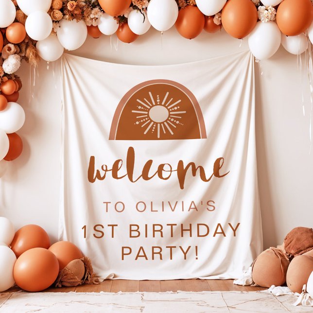 TINLEY Boho Terracotta Rainbow Birthday Welcome Tapestry (Creator Uploaded)