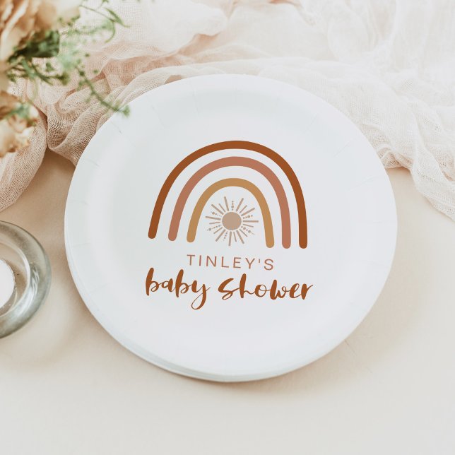 TINLEY Boho Terracotta Rainbow Sun Baby Invitation Paper Plate (Creator Uploaded)