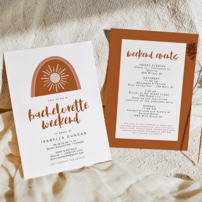 TINLEY Boho Terracotta Rainbow Sun Bachelorette Invitation (Creator Uploaded)