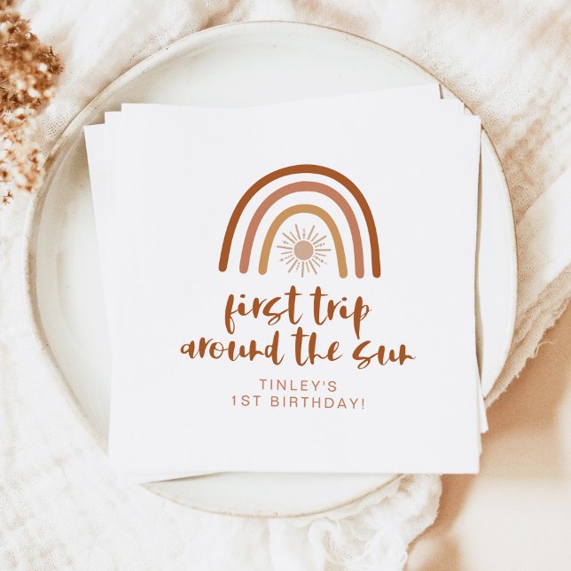 TINLEY Boho Terracotta Rainbow Sun First Birthday Napkin (Creator Uploaded)