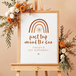 TINLEY Boho Terracotta Rainbow Sun First Birthday Poster