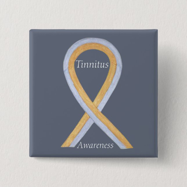 Tinnitus Gold/Silver Awareness Ribbon Custom Pin (Front)