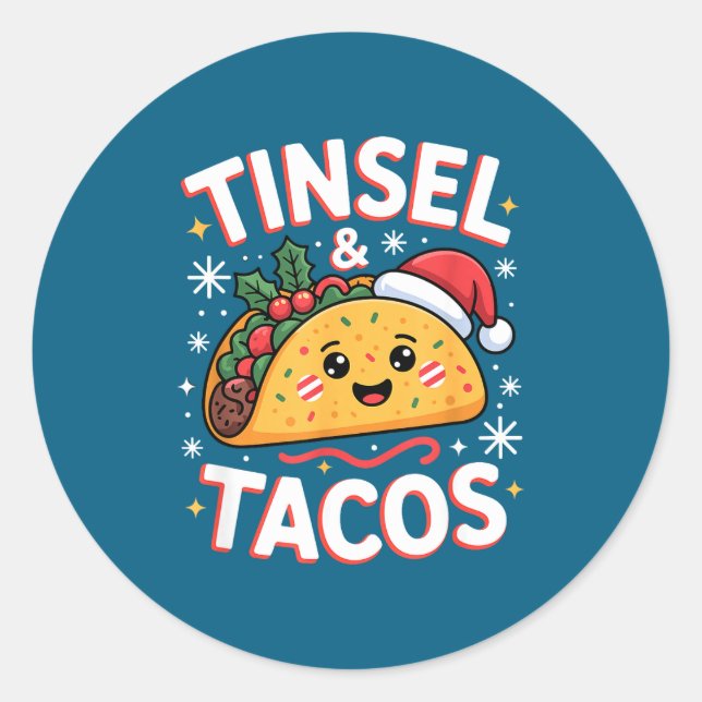 Tinsel And Tacos Cute Christmas Mexican Food Fun  Classic Round Sticker (Front)