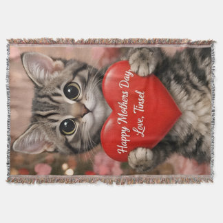 Tinsel "Happy Mother's Day Heart Kitten T-Shirt Throw Blanket