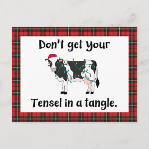 Tinsel In A Tangle Funny Christmas Cow Holiday Postcard