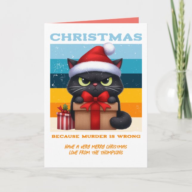 Tinsel Tide Funny Cat Retro Christmas Photo Holiday Card (Front)
