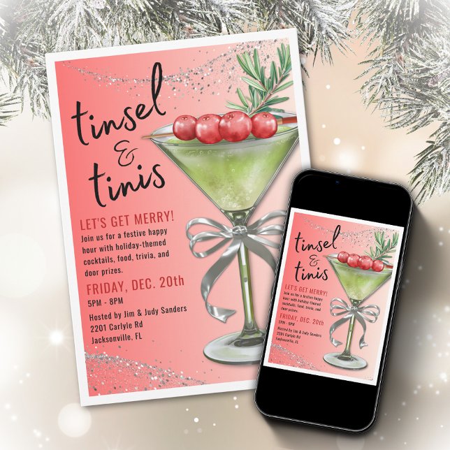 Tinsel & Tinis Holiday Party Invitation (Creator Uploaded)