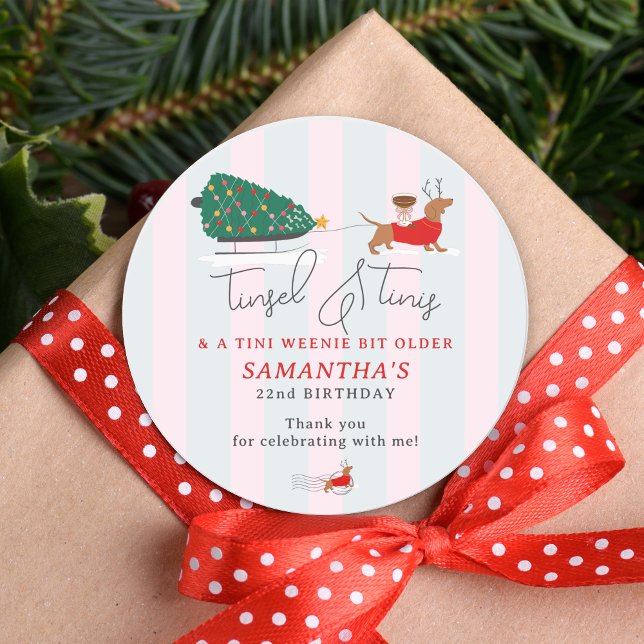 Tinsel & Tinis Tini Weenie Bit Christmas Doxie Classic Round Sticker (Tinsel & Tinis Tini Bit Weenie Older Espresso Martini Cocktail Christmas Sticker Dachshund Doxie )