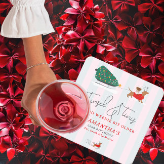 Tinsel & Tinis Tini Weenie Bit Older Xmas Doxie Square Paper Coaster