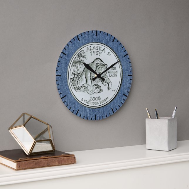 Tinted Alaska State Quarter Design  Large Clock (Office)