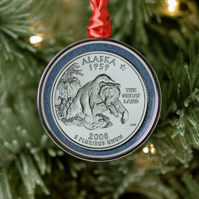 Tinted Alaska State Quarter Design  Metal Tree Decoration (Tree)