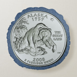 Tinted Alaska State Quarter Design  Round Cushion