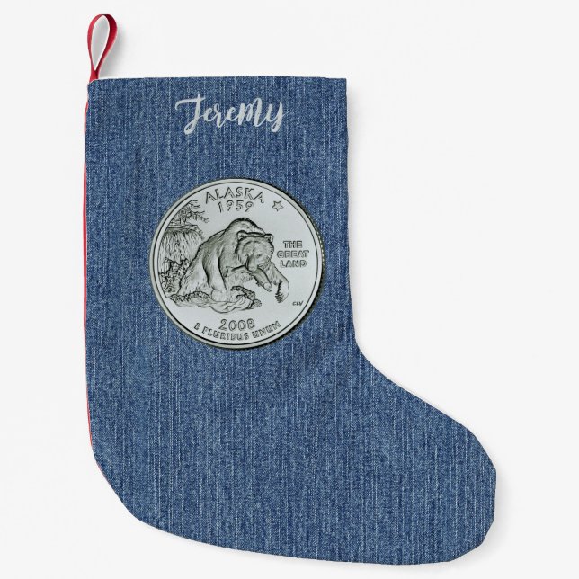 Tinted Alaska State Quarter Personalised Small Christmas Stocking (Front)