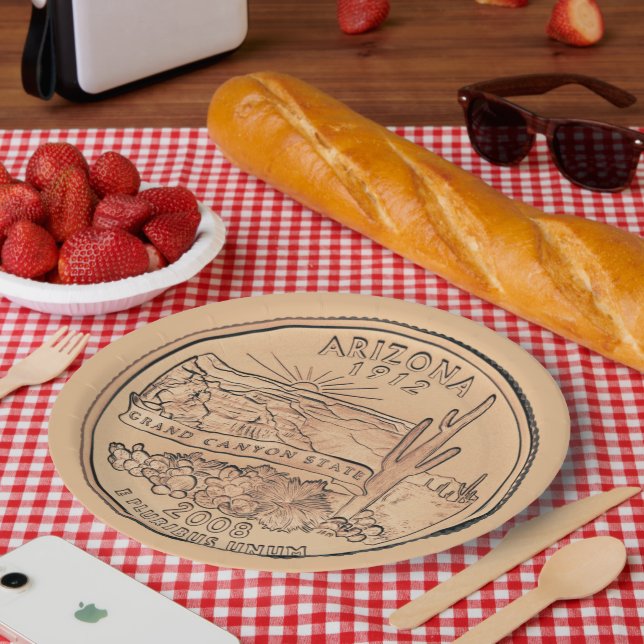 Tinted Arizona State Quarter Design    Paper Plate (Picnic)