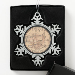 Tinted Arizona State Quarter  Snowflake Pewter Christmas Ornament