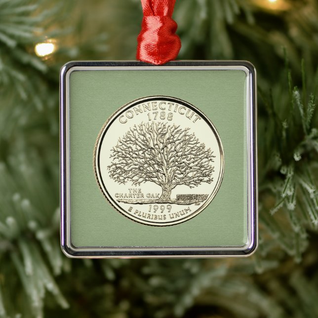Tinted Connecticut State Quarter Design  Metal Tree Decoration (Tree)