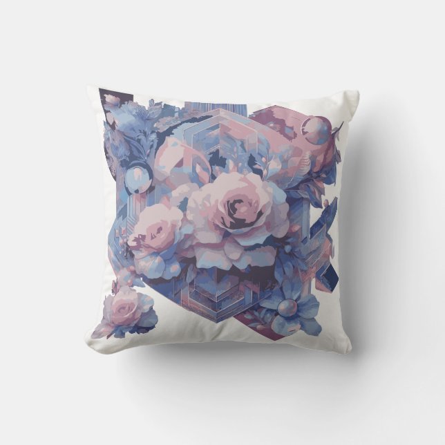 Tinted Futurism Roses with Geometric design Pillow (Front)
