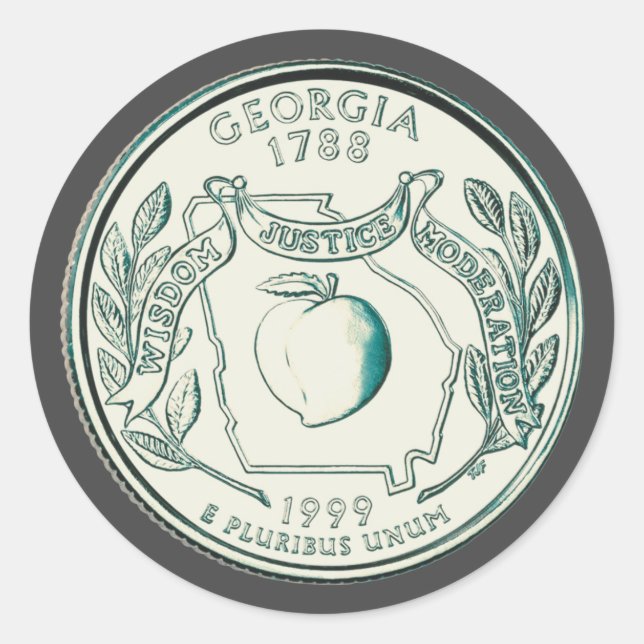 Tinted Georgia State Quarter Design  Classic Round Sticker (Front)