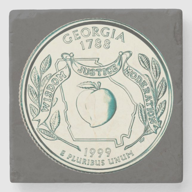Tinted Georgia State Quarter Design  Stone Coaster (Front)