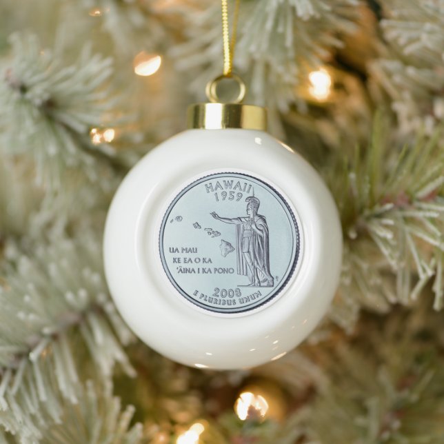 Tinted Hawaii State Quarter Design  Ceramic Ball Christmas Ornament (Tree)