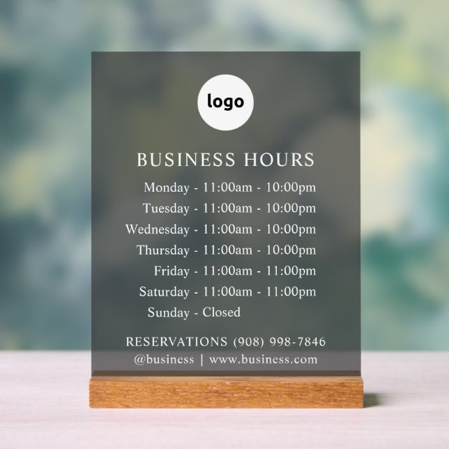 TINTED | Logo and Business Hours | Acrylic Sign (Neutral)