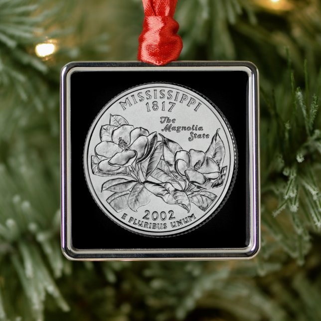 Tinted Mississippi State Quarter  Metal Tree Decoration (Tree)
