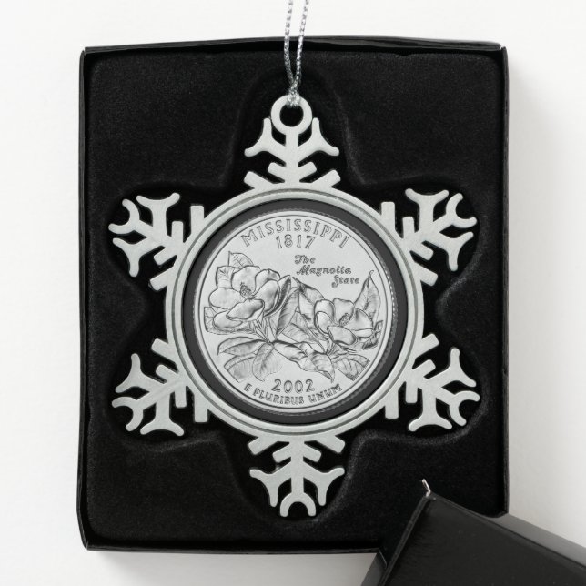 Tinted Mississippi State Quarter  Snowflake Pewter Christmas Ornament (Box)