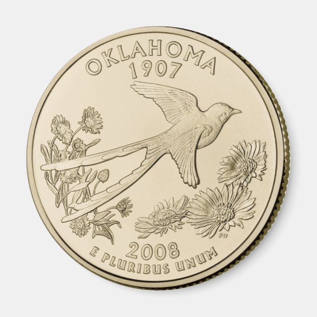 Tinted Oklahoma State Quarter Design  Magnet (Front)