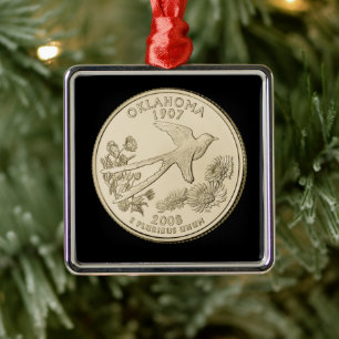 Tinted Oklahoma State Quarter  Metal Tree Decoration