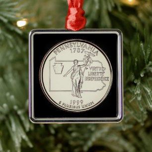 Tinted Pennsylvania State Quarter Metal Tree Decoration
