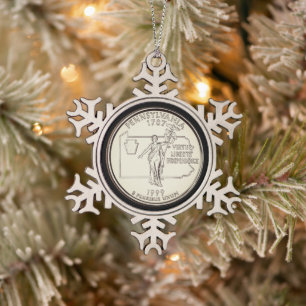Tinted Pennsylvania State Quarter Snowflake Pewter Christmas Ornament