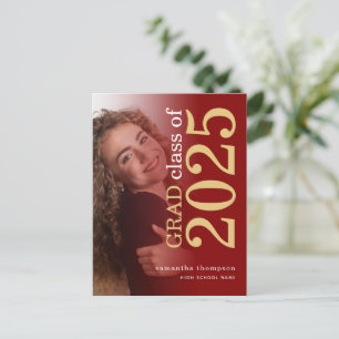 Tinted Photo Maroon Gold 2024 Graduation Announcement Postcard