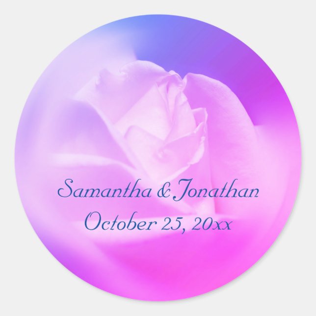 Tinted Rose Flower Personalised Wedding  Classic Round Sticker (Front)