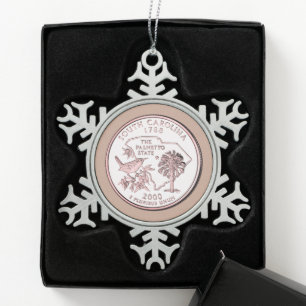 Tinted South Carolina State Quarter  Snowflake Pewter Christmas Ornament