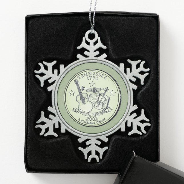 Tinted Tennessee State Quarter Snowflake Pewter Christmas Ornament (Box)