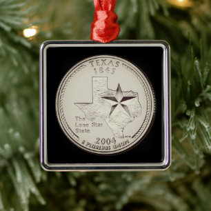 Tinted Texas State Quarter  Metal Tree Decoration