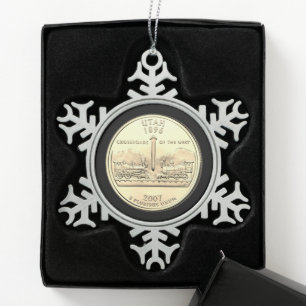 Tinted Utah State Quarter   Snowflake Pewter Christmas Ornament