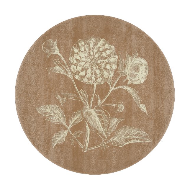 Tinted Vintage Zinnia Illustration Brown  Cutting Board (Front)